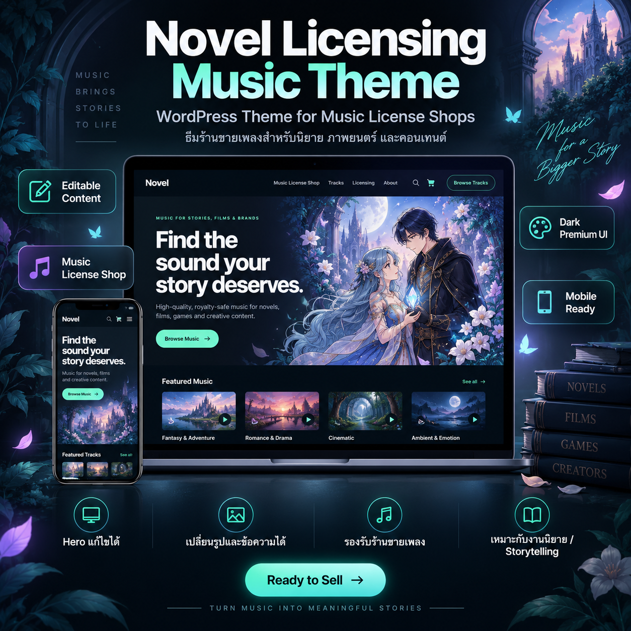 Novel Licensing Music Theme WordPress Theme สำหรับร้านขายเพลงและ Music License